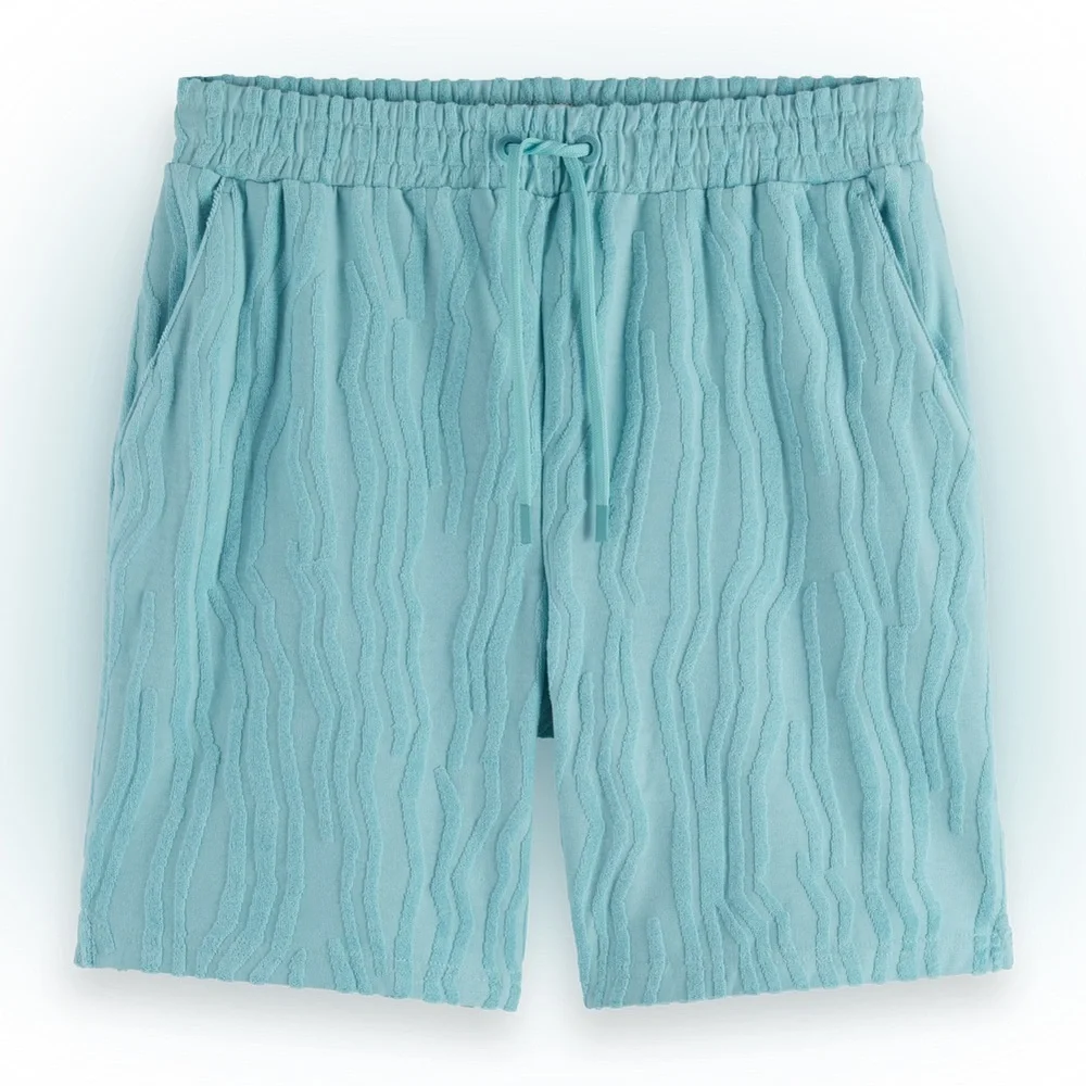 NWT SCOTCH AND SODA Men’s Sml Terry Jacquard 7” Ins lounge Trunks in Sea Blue